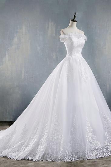 Bradyonlinewholesale Gorgeous Off-the-Shoulder White Tulle Wedding Dress Lace Appliques Bridal Gowns On Sale_4