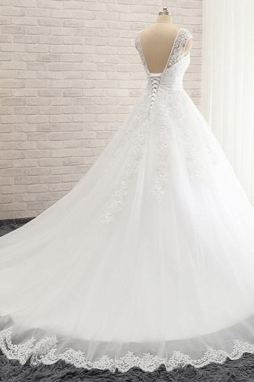 Bradyonlinewholesale Affordable V-Neck Tulle Lace Wedding Dress A-Line Sleeveless Appliques Bridal Gowns with Beadings Online_2