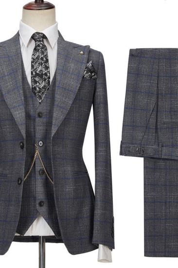 Brendon Grey Custom Notched Lapel Three-Piece Plaid Slim Fit Suit_3