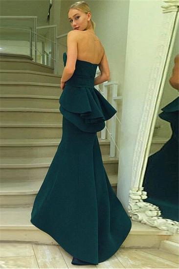 Dark Green Mermaid Strapless Evening Dresses | Ruffles Open Back Prom Dresses_2