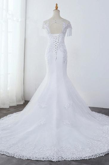 Bradyonlinewholesale Affordable Jewel Mermaid Tulle Lace Wedding Dress Sleeveless Appliques Beading Bridal Gowns with Tassels Online_2