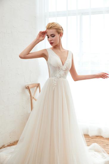 Affordable Tulle V-Neck Ruffle Long Wedding Dress with Appliques_3
