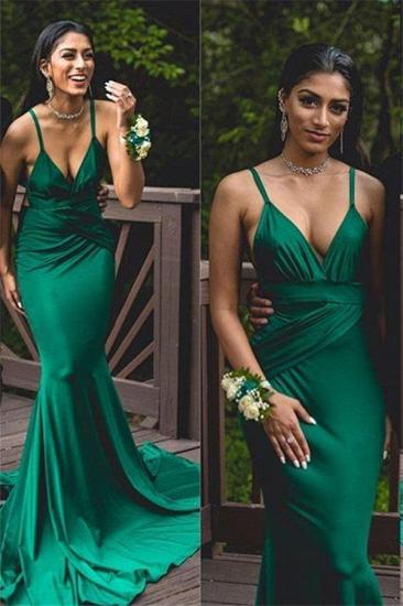 Sexy Spaghetti Straps Dark Green Prom Dresses Cheap | Mermaid Sleeveless Long Evening Dresses Online