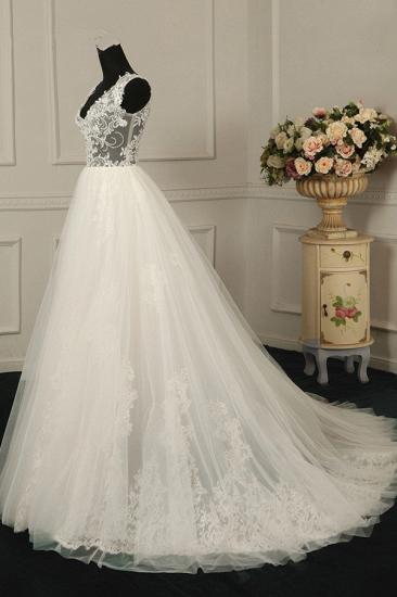 Bradyonlinewholesale Sexy V-Neck Sleeveless Tulle Wedding Dress See Through Top Appliques Bridal Gowns On Sale_3