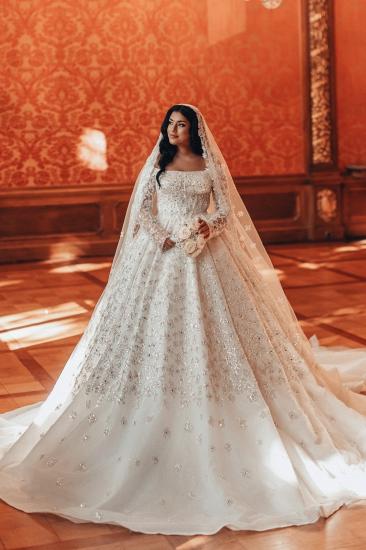 Luxury Wedding Dresses Princess Glitter Wedding Dresses with Sleeves_1