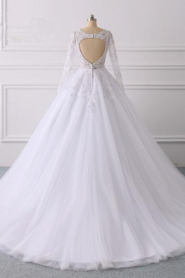 Bradyonlinewholesale Elegant V-Neck Long Sleeves Wedding Dress White Tulle Lace Appliques Bridal Gowns On Sale_2