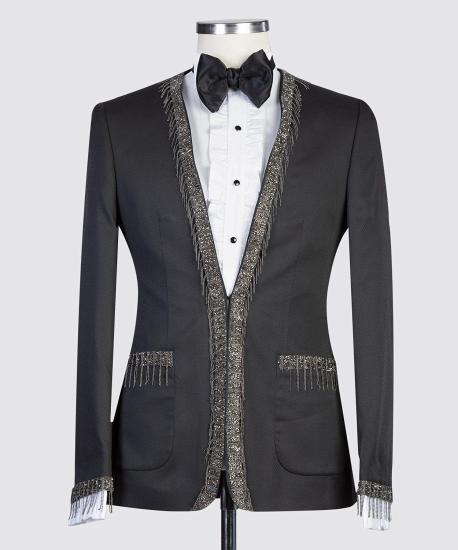 Latest Design Black Bespoke Men Suits With Speical Shiny Laple_5