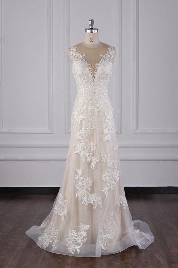 Bradyonlinewholesale Elegant Jewel Tulle Lace Wedding Dress Appliques Sleeveless Mermaid Bridal Gowns Online_1