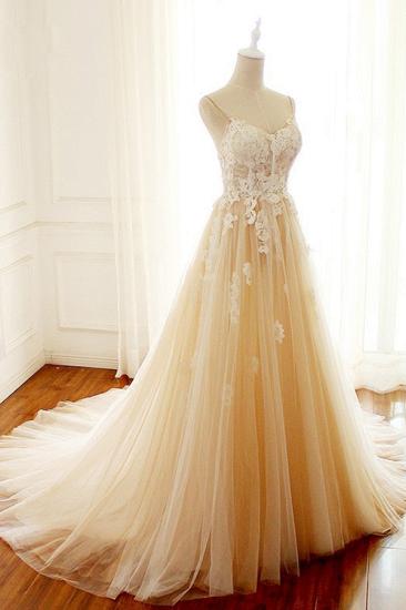 Bradyonlinewholesale Gorgeous Sweetheart Creamy Tulle Wedding Dress Spaghetti Straps Sweep Train Bridal Gowns On Sale_1