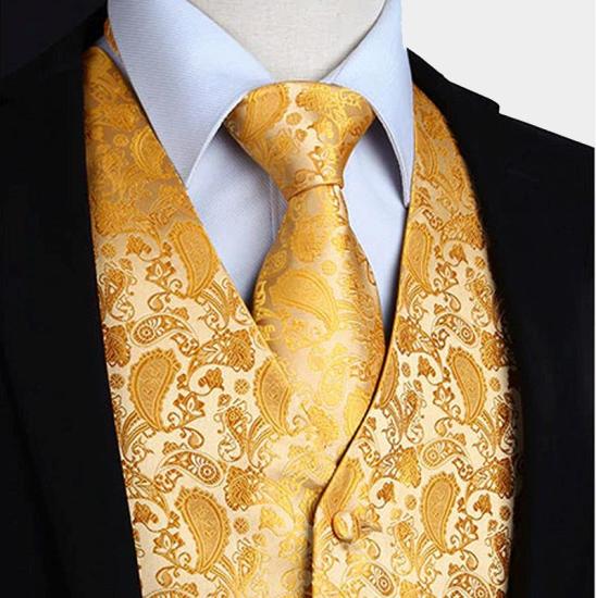 Gold Paisley Waistcoat with Tie Online_3