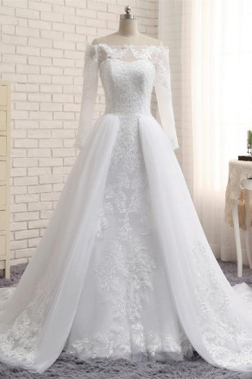 Bradyonlinewholesale Unique Bateau Longsleeves A-line Wedding Dresses With Appliques White Tulle Bridal Gowns On Sale_5