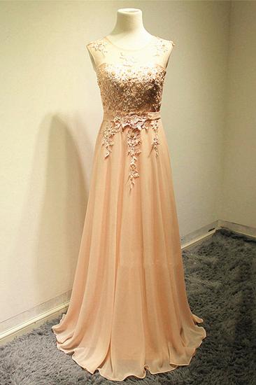 Light Coral Sheer Mesh Long Prom Gowns with Applques Chiffon Popular Evening Dresses_1