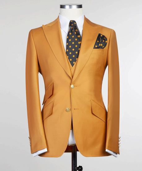 New style yellow pointed collar three-piece fashion men suits_4