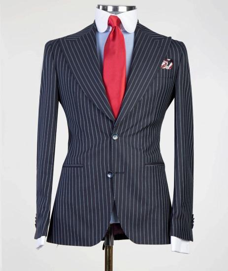 Black Stripe Peaked Lapel Threo Pieces Men Suits | Frederick Chic Black_3