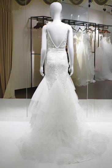 Bradyonlinewholesale Sexy Spaghetti-Straps Tulle Wedding Dress V-Neck Sleeveless Appliques Beading Bridal Gowns On Sale_2