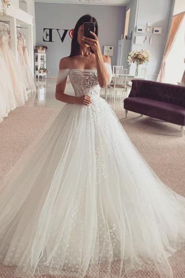 Short sleeves Off-the-shoulder Tulle Ball Gown Wedding Dress_2