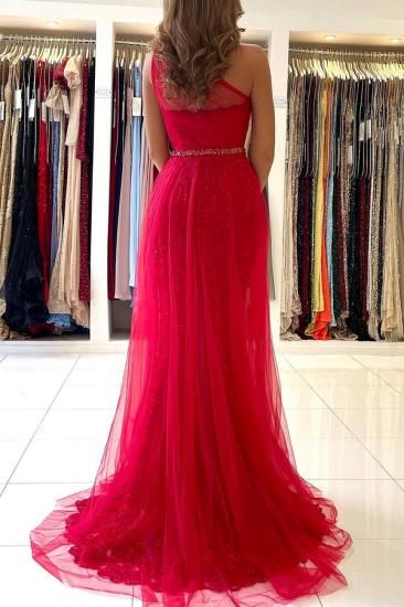 Charming One Shoulder Tulle Evening Prom Dress with detacable train side slit_2