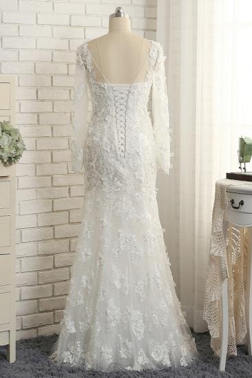 Bradyonlinewholesale Glamorous White Mermaid Lace Wedding Dresses With Appliques Longsleeves Jewel Bridal Gowns On Sale_2