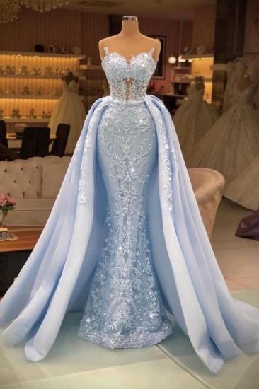 Stunning Glitter Crystal Sequin Mermaid Evening Dress Sleeveless Detachable Sweeping Train Sleeveless Prom Dress_1