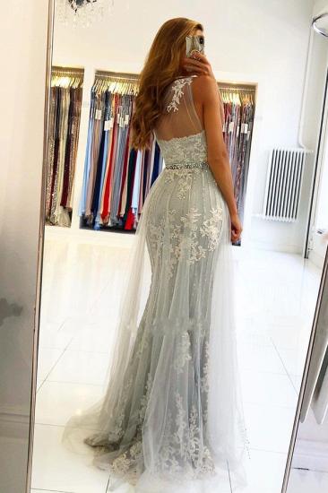 Charming Sleeveless Lace Mermaid Evening Dress with Side Split Tulle Train_2