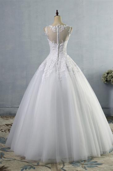 Bradyonlinewholesale Ball Gown Jewel Tulle Lace Wedding Dress White Appliques Sleeveless Bridal Gowns On Sale_2
