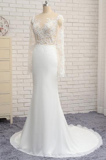 Bradyonlinewholesale Chic Jewel White Chiffon Lace Wedding Dress Long Sleeves Applqiues Bridal Gowns On Sale_3