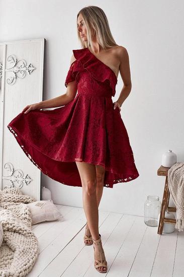 Elegant One Shoulder Lace Short Homecoming Dresses | Hi-Lo Cheap Hoco Dress