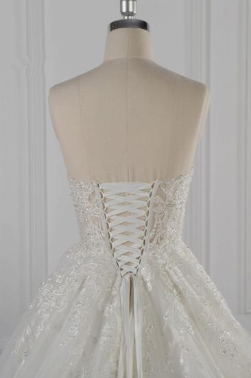 Bradyonlinewholesale Elegant Strapless White Lace Wedding Dress Sleeveless Appliques Ruffle Bridal Gowns Online_6