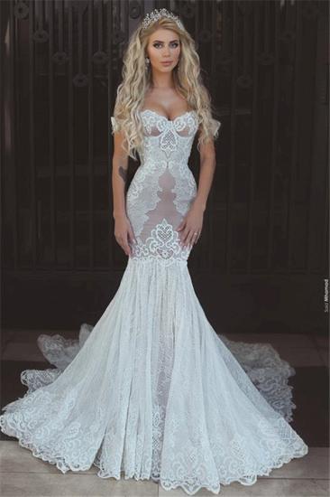 Sexy Mermaid Lace Off-the-Shoulder Wedding Dresses Open Back Bridal Gowns_1