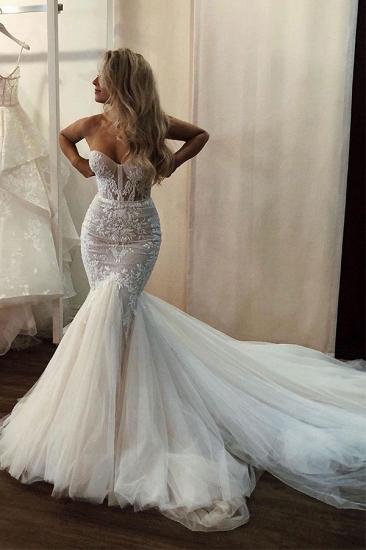 Different Mermaid Ivory Sweetheart Body-fitting Tulle Wedding Dress with Chapel Train_1