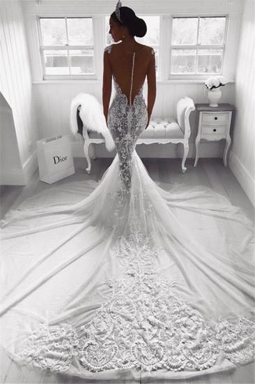 Sexy Mermaid Straps Wedding Dresses | Sheer Tulle Sleeveless Appliques Bridal Gowns_2