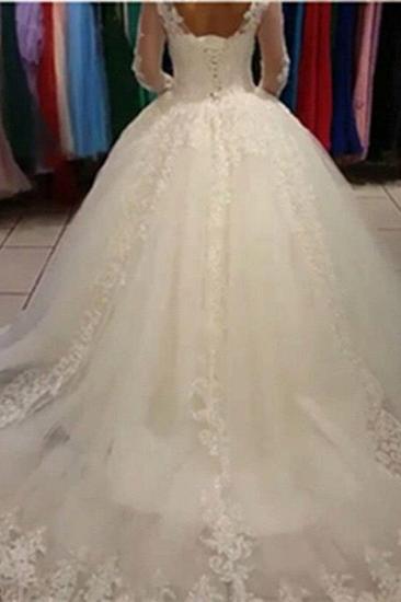 Long Sleeve Lace Ball Gown Wedding Dress Tulle Sweep Train Bridal Gowns_2