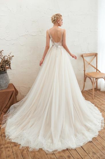 Affordable Tulle V-Neck Ruffle Long Wedding Dress with Appliques_2
