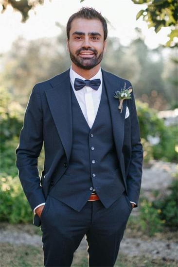 Clothing 3 Pieces Deep Navy Notched Lapel Mens Suit | Mens Wedding Suit Fit Mens Prom Tuxedo_1