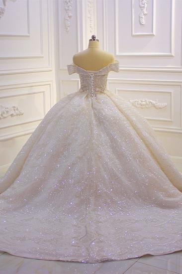 Off the shoulder Champange Puffy ball Gown Sparkle Wedding Dress_6