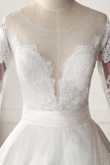 Bradyonlinewholesale Stunning Jewel Satin Tulle White Wedding Dress Half Sleeves Appliques Bridal Gowns Online_5