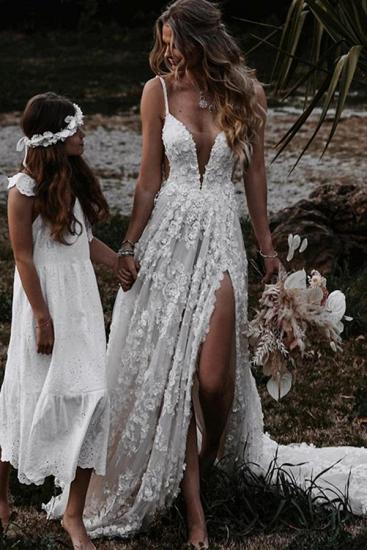 Beautiful Boho Wedding Dresses Lace Beach Wedding Dress A Line_1