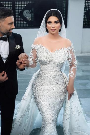 Beautiful Wedding Dresses A Line Lace Wedding Dresses with Sleeves Glitter_2