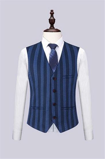 Navy Striped Business Mens Suit | Three-Piece Formal Notched Lapel Tuxedo_2
