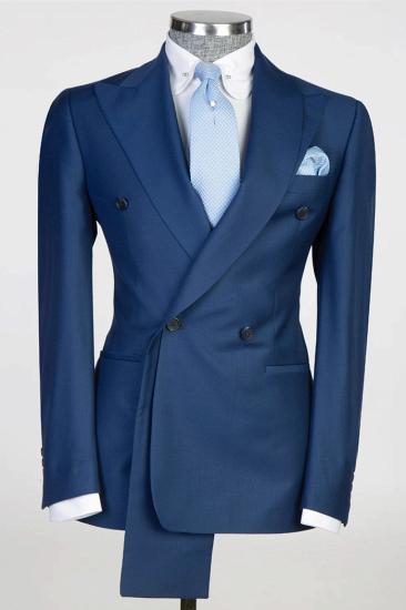 Shelton Ocean Blue Peaked Lapel Double Breasted Prom Suits_1