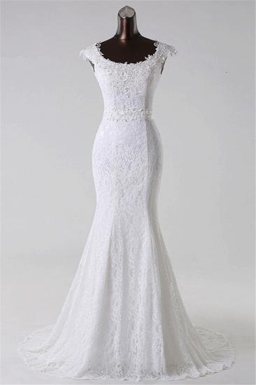 Bradyonlinewholesale Gorgeous Lace Jewel Mermaid White Wedding Dresses with Appliques Online
