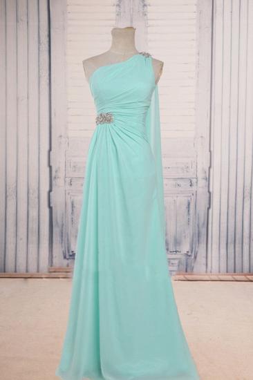 Light Green One Shoulder Elegant Long Evening Dresses with Waist Ruffles Beadings Prom Dresses_1