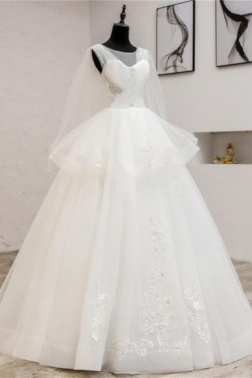 Bradyonlinewholesale Gorgeous Jewel Sleeveless White Wedding Dress Tulle Appliques Bridal Gowns Online_3