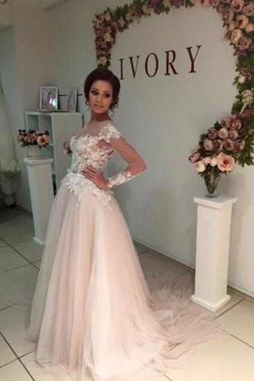 Princess Elegant Long Sleeve Tulle Bridal Gowns | Gorgeous Lace Applique Wedding Dresses_1