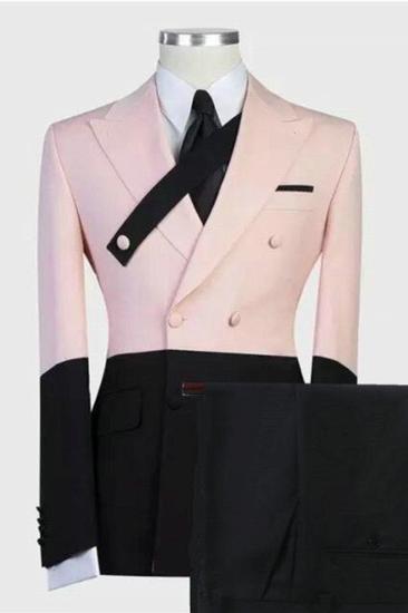Rafael Pink and Black Double Breasted Point Lapel Mens Suit_2