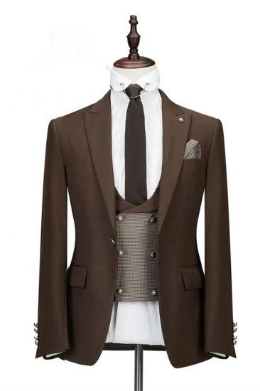 Gage Brown Three Pieces Peaked Lapel Slim Fit Wedding Groom Suits