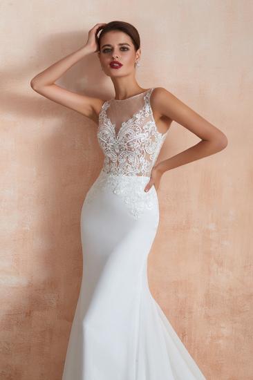 Carol | White Illusion neck Beach Column Wedding Dress with Court Train, Sexy Sleeveless High neck Beach Bridal Gowns_3