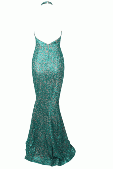 Shiny Turquoise Sequinned Beads Prom Dress | Long Sleeve Mermaid Sexy Evening Dress_3