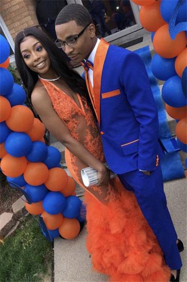 Unique Royal Blue Prom Suit Online | Orange Lapel Slim Fit Mens Suit_1