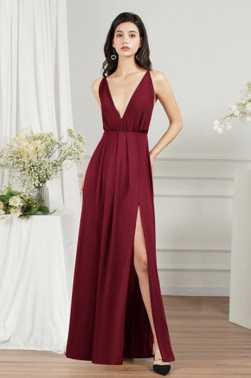 Dark Green V-Neck Side Slit Floor Length Prom Dresses | Evening dresses long V neckline_9